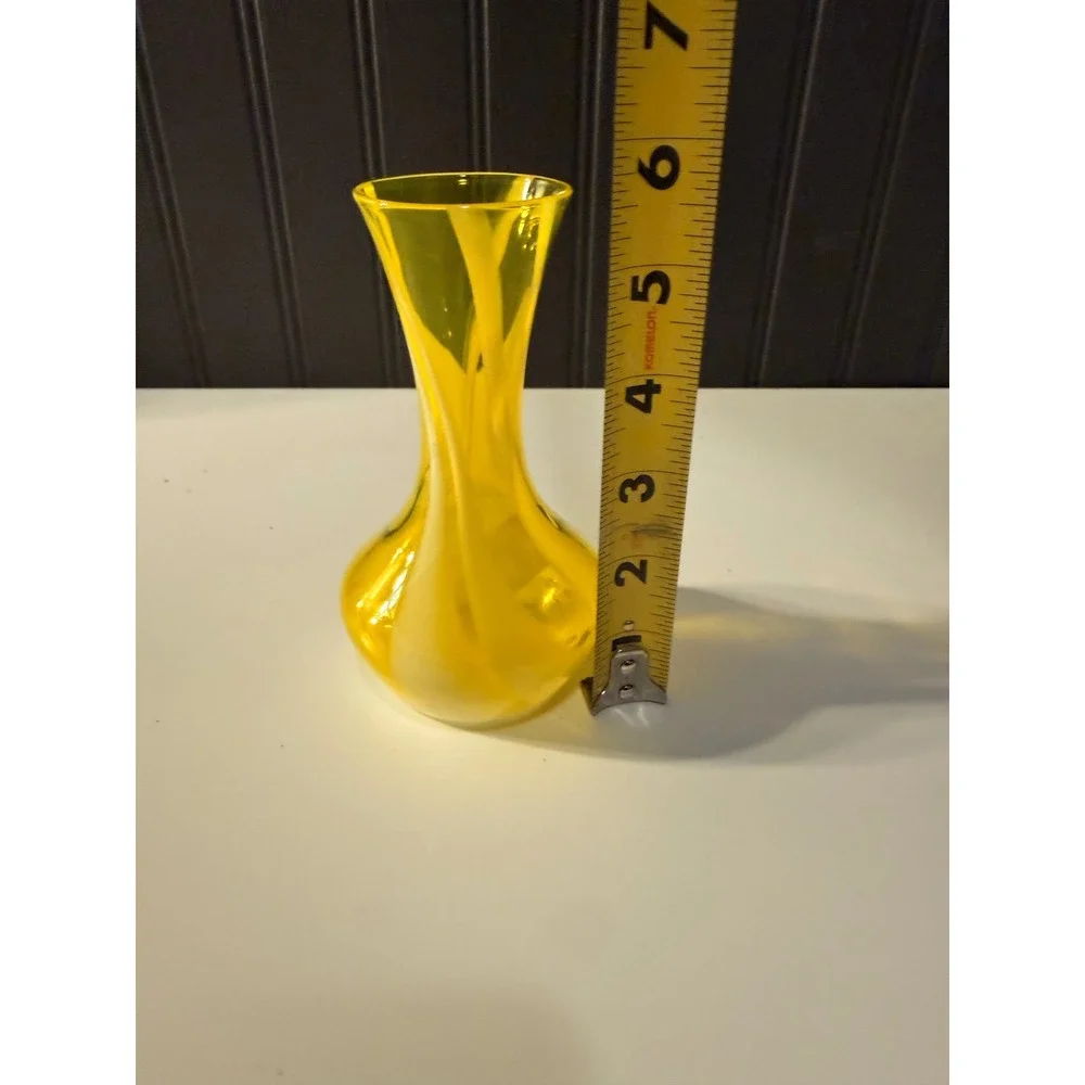 Hand blown yellow and white swirl bud vase